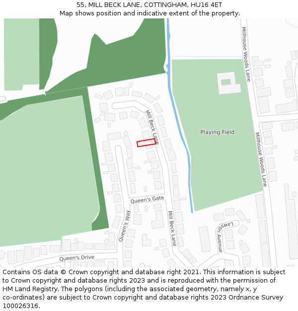 55, MILL BECK LANE, COTTINGHAM, HU16 4ET: Location map and indicative extent of plot