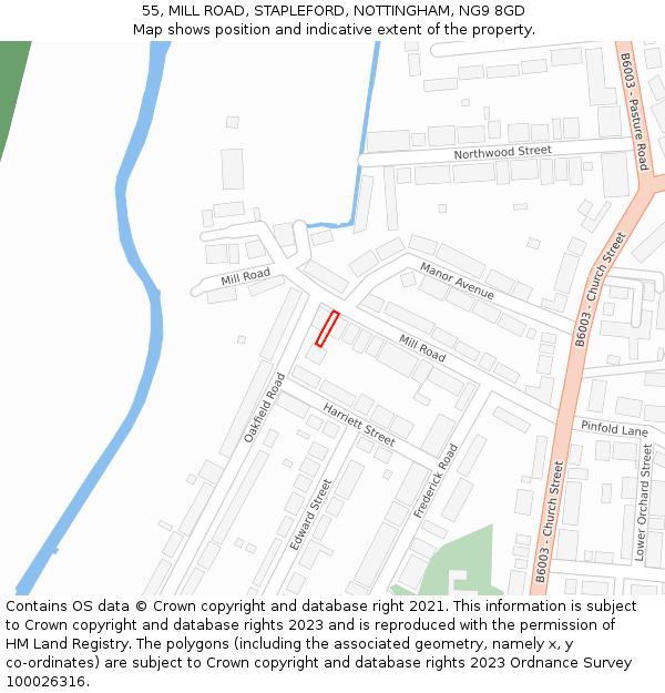 55, MILL ROAD, STAPLEFORD, NOTTINGHAM, NG9 8GD: Location map and indicative extent of plot