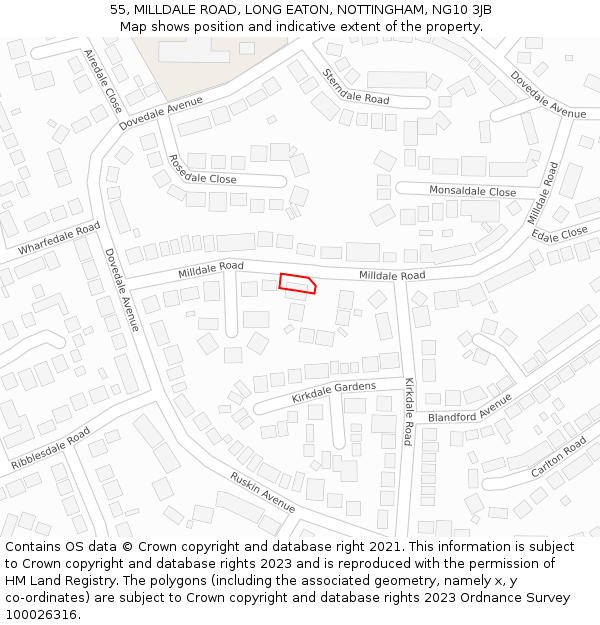 55, MILLDALE ROAD, LONG EATON, NOTTINGHAM, NG10 3JB: Location map and indicative extent of plot