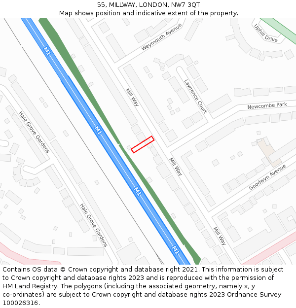 55, MILLWAY, LONDON, NW7 3QT: Location map and indicative extent of plot