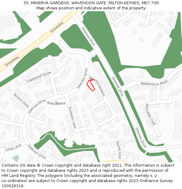 55, MINERVA GARDENS, WAVENDON GATE, MILTON KEYNES, MK7 7SR: Location map and indicative extent of plot