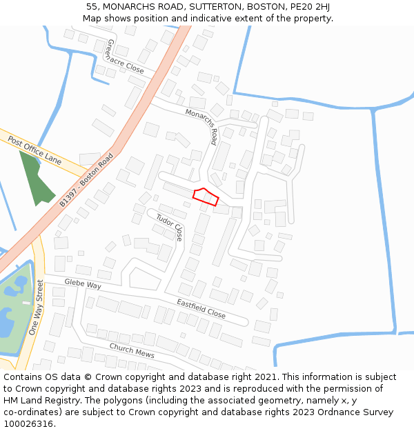 55, MONARCHS ROAD, SUTTERTON, BOSTON, PE20 2HJ: Location map and indicative extent of plot