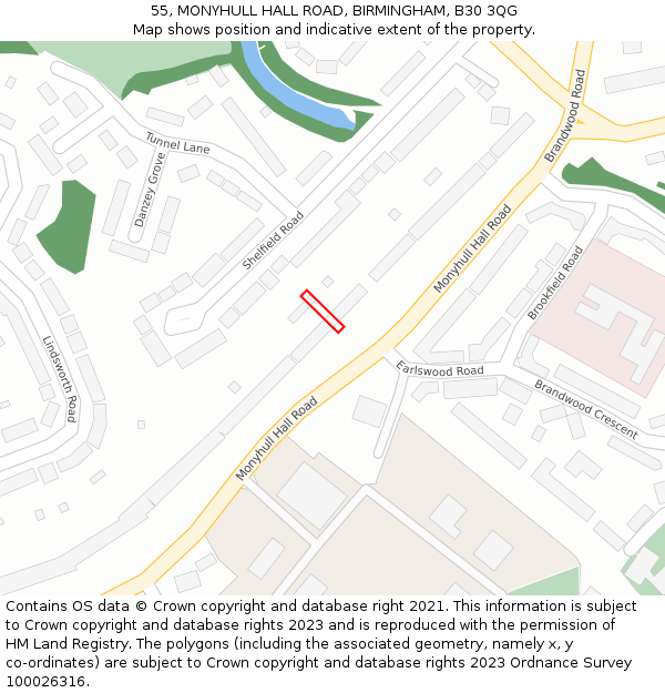 55, MONYHULL HALL ROAD, BIRMINGHAM, B30 3QG: Location map and indicative extent of plot