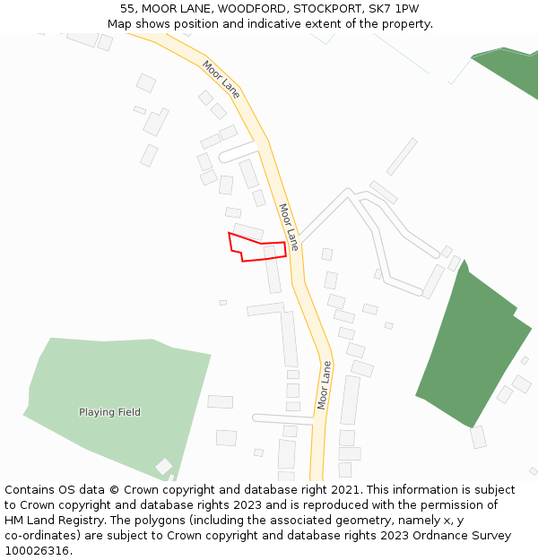 55, MOOR LANE, WOODFORD, STOCKPORT, SK7 1PW: Location map and indicative extent of plot
