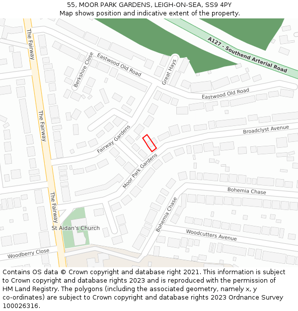 55, MOOR PARK GARDENS, LEIGH-ON-SEA, SS9 4PY: Location map and indicative extent of plot