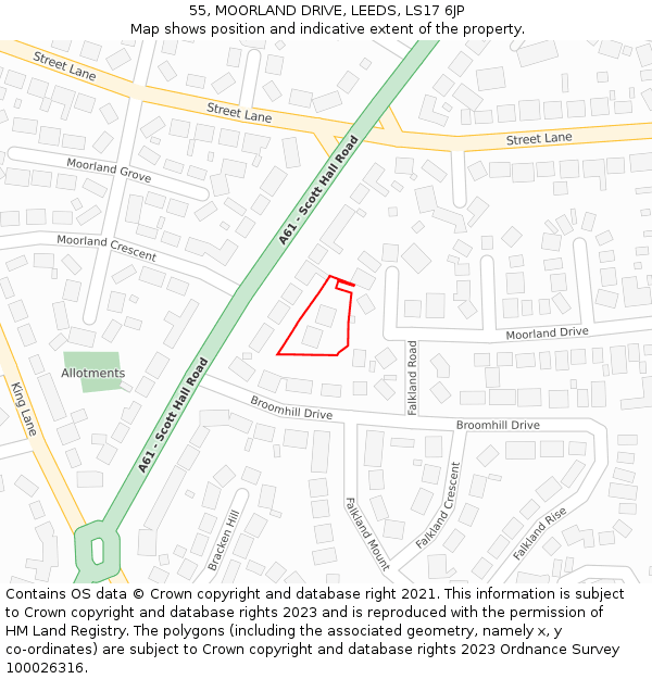 55, MOORLAND DRIVE, LEEDS, LS17 6JP: Location map and indicative extent of plot