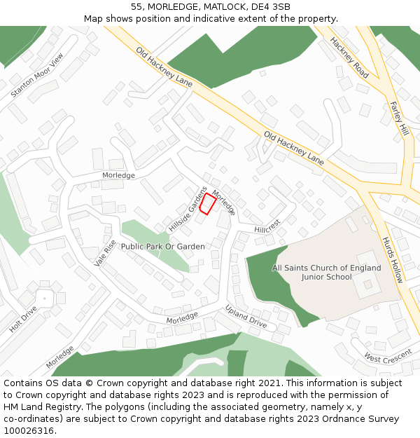 55, MORLEDGE, MATLOCK, DE4 3SB: Location map and indicative extent of plot