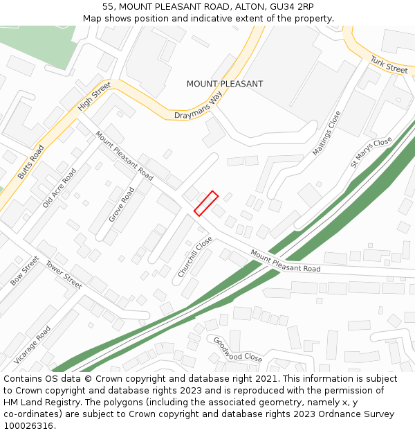 55, MOUNT PLEASANT ROAD, ALTON, GU34 2RP: Location map and indicative extent of plot