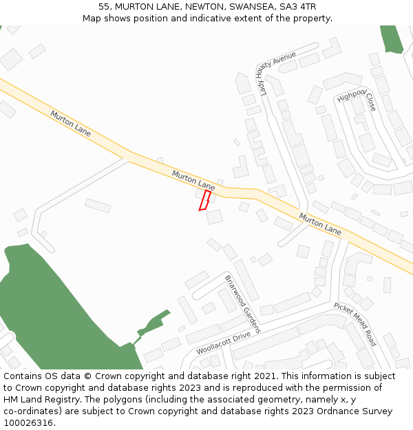 55, MURTON LANE, NEWTON, SWANSEA, SA3 4TR: Location map and indicative extent of plot