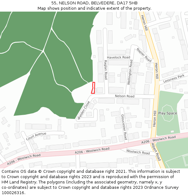 55, NELSON ROAD, BELVEDERE, DA17 5HB: Location map and indicative extent of plot