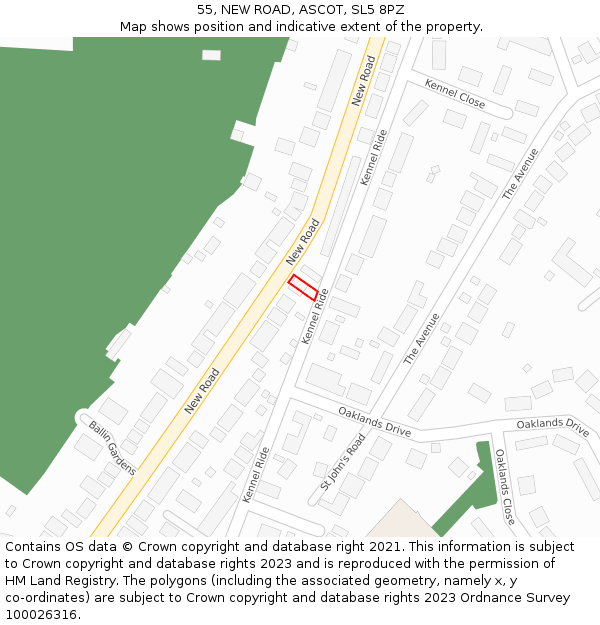 55, NEW ROAD, ASCOT, SL5 8PZ: Location map and indicative extent of plot