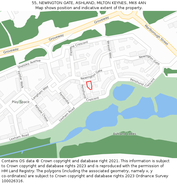 55, NEWINGTON GATE, ASHLAND, MILTON KEYNES, MK6 4AN: Location map and indicative extent of plot