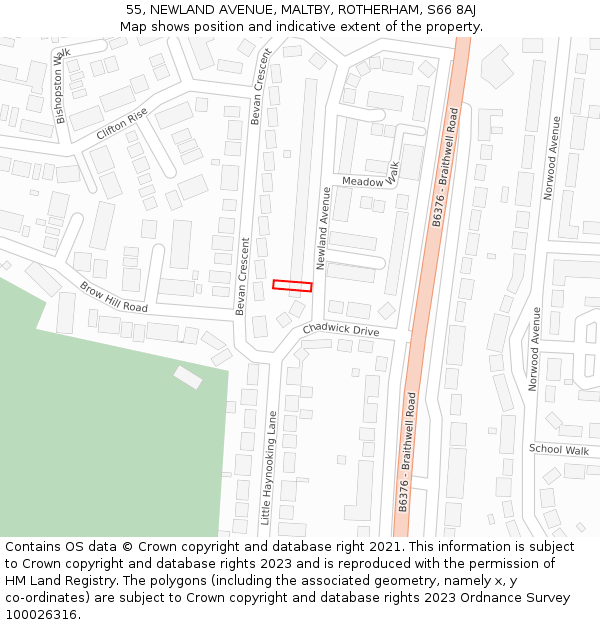 55, NEWLAND AVENUE, MALTBY, ROTHERHAM, S66 8AJ: Location map and indicative extent of plot