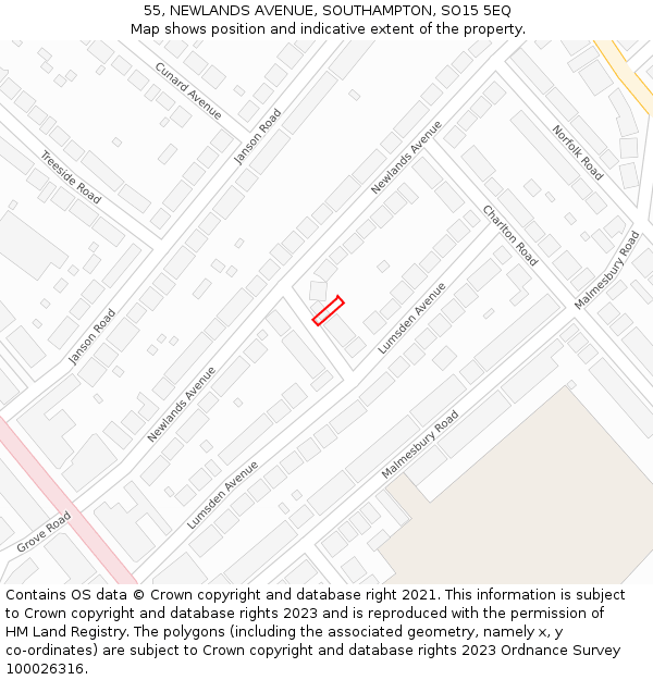 55, NEWLANDS AVENUE, SOUTHAMPTON, SO15 5EQ: Location map and indicative extent of plot