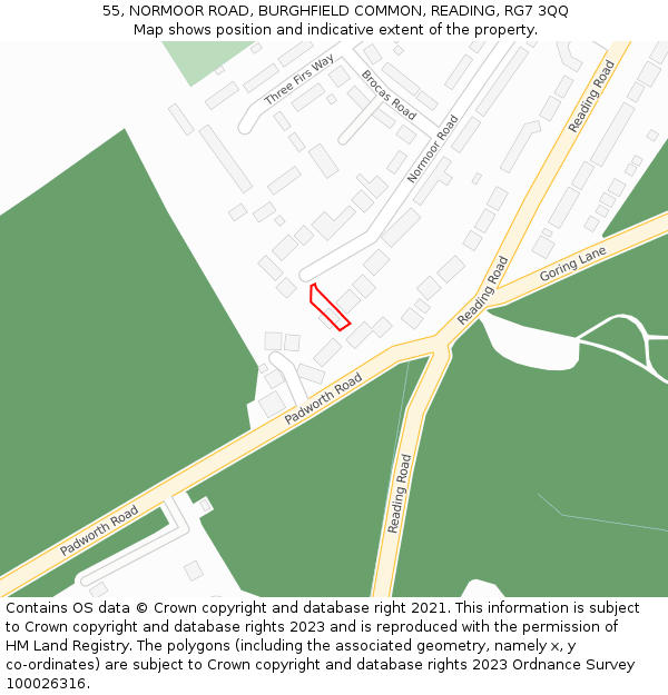 55, NORMOOR ROAD, BURGHFIELD COMMON, READING, RG7 3QQ: Location map and indicative extent of plot