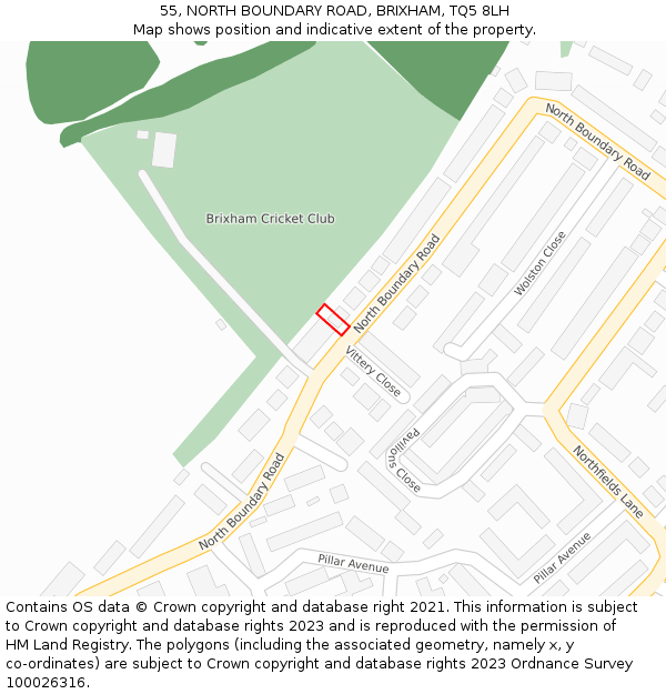 55, NORTH BOUNDARY ROAD, BRIXHAM, TQ5 8LH: Location map and indicative extent of plot