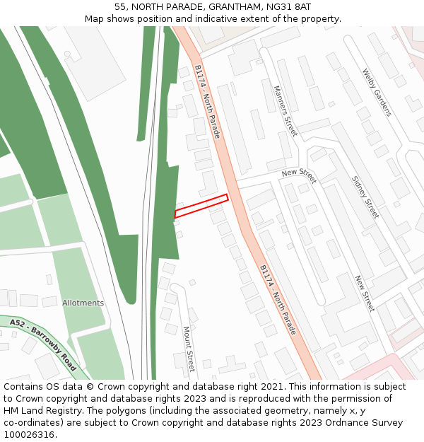 55, NORTH PARADE, GRANTHAM, NG31 8AT: Location map and indicative extent of plot