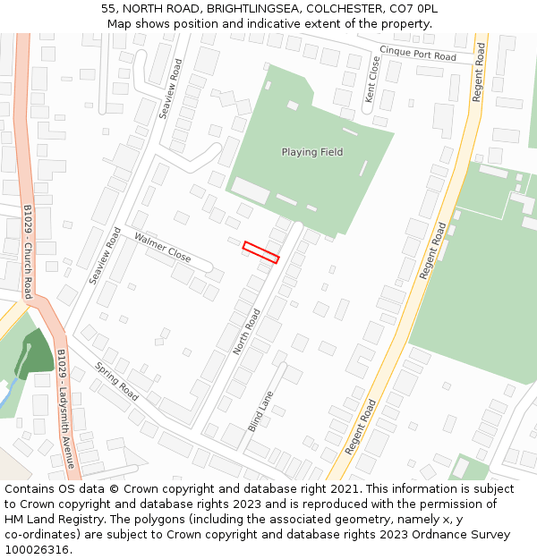 55, NORTH ROAD, BRIGHTLINGSEA, COLCHESTER, CO7 0PL: Location map and indicative extent of plot