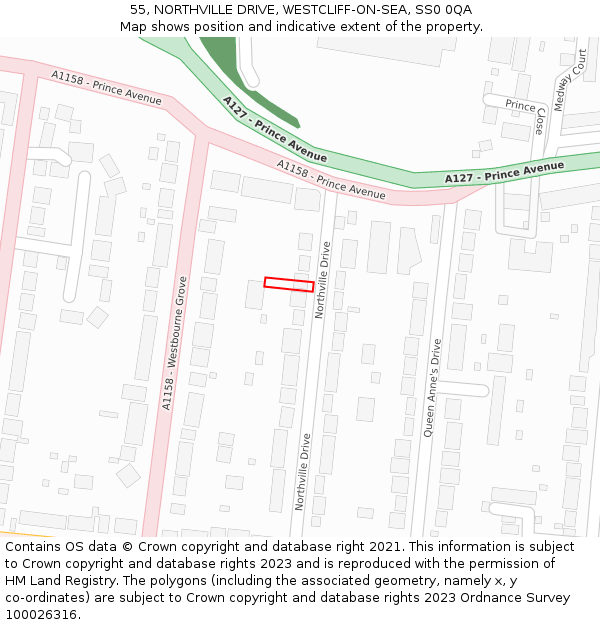 55, NORTHVILLE DRIVE, WESTCLIFF-ON-SEA, SS0 0QA: Location map and indicative extent of plot