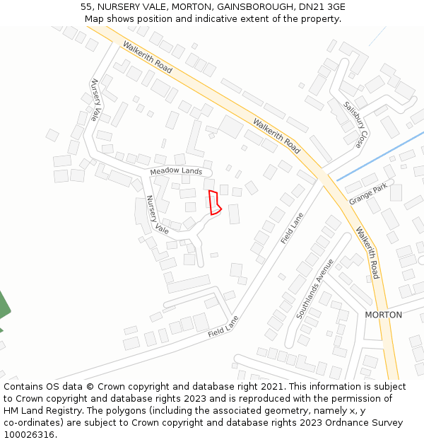 55, NURSERY VALE, MORTON, GAINSBOROUGH, DN21 3GE: Location map and indicative extent of plot