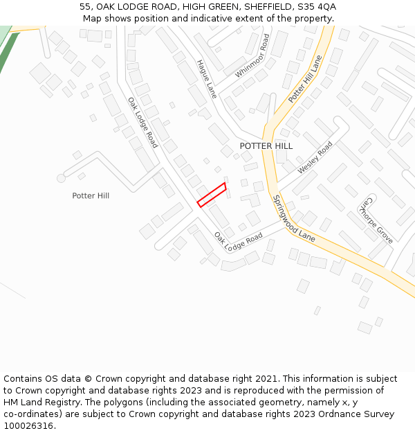 55, OAK LODGE ROAD, HIGH GREEN, SHEFFIELD, S35 4QA: Location map and indicative extent of plot