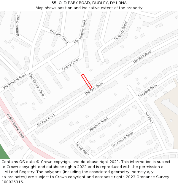 55, OLD PARK ROAD, DUDLEY, DY1 3NA: Location map and indicative extent of plot