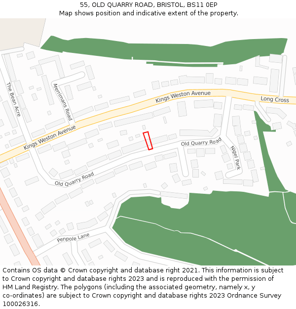 55, OLD QUARRY ROAD, BRISTOL, BS11 0EP: Location map and indicative extent of plot