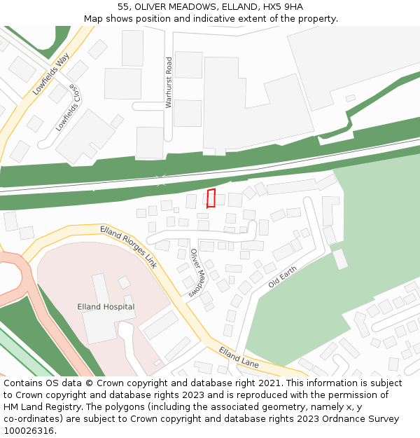 55, OLIVER MEADOWS, ELLAND, HX5 9HA: Location map and indicative extent of plot