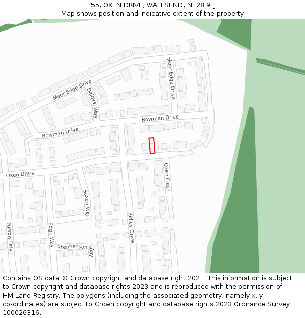 55, OXEN DRIVE, WALLSEND, NE28 9FJ: Location map and indicative extent of plot