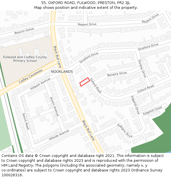 55, OXFORD ROAD, FULWOOD, PRESTON, PR2 3JL: Location map and indicative extent of plot