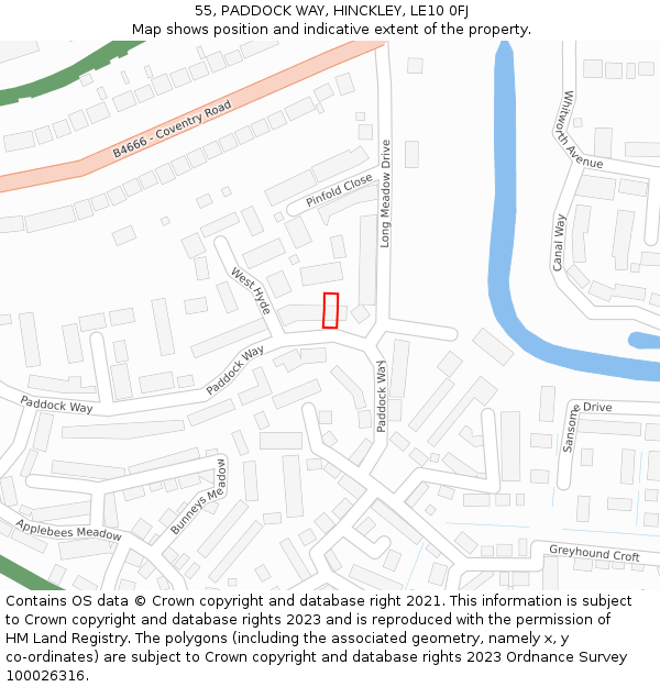 55, PADDOCK WAY, HINCKLEY, LE10 0FJ: Location map and indicative extent of plot