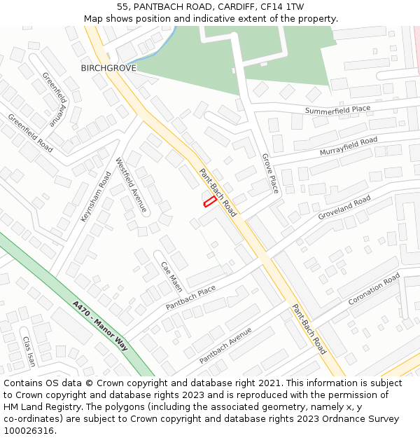 55, PANTBACH ROAD, CARDIFF, CF14 1TW: Location map and indicative extent of plot