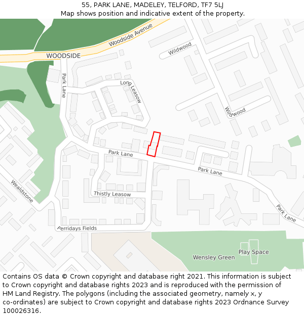 55, PARK LANE, MADELEY, TELFORD, TF7 5LJ: Location map and indicative extent of plot