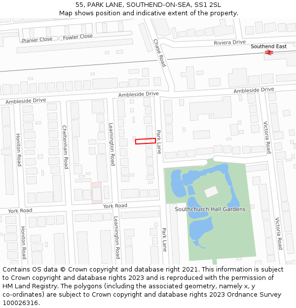 55, PARK LANE, SOUTHEND-ON-SEA, SS1 2SL: Location map and indicative extent of plot