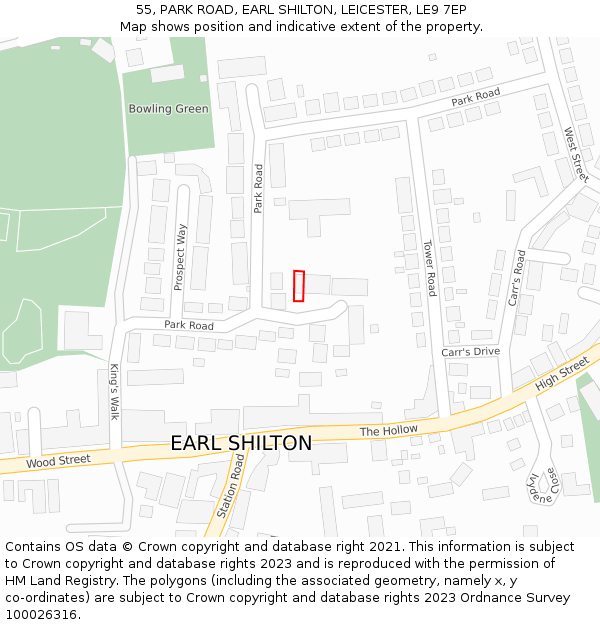 55, PARK ROAD, EARL SHILTON, LEICESTER, LE9 7EP: Location map and indicative extent of plot