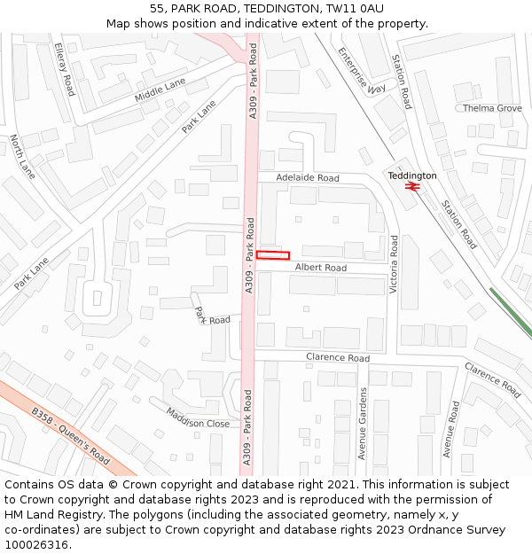 55, PARK ROAD, TEDDINGTON, TW11 0AU: Location map and indicative extent of plot