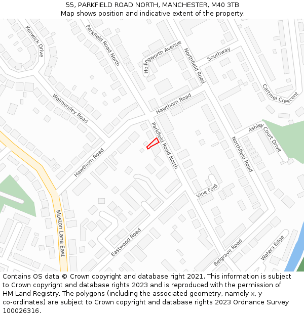 55, PARKFIELD ROAD NORTH, MANCHESTER, M40 3TB: Location map and indicative extent of plot