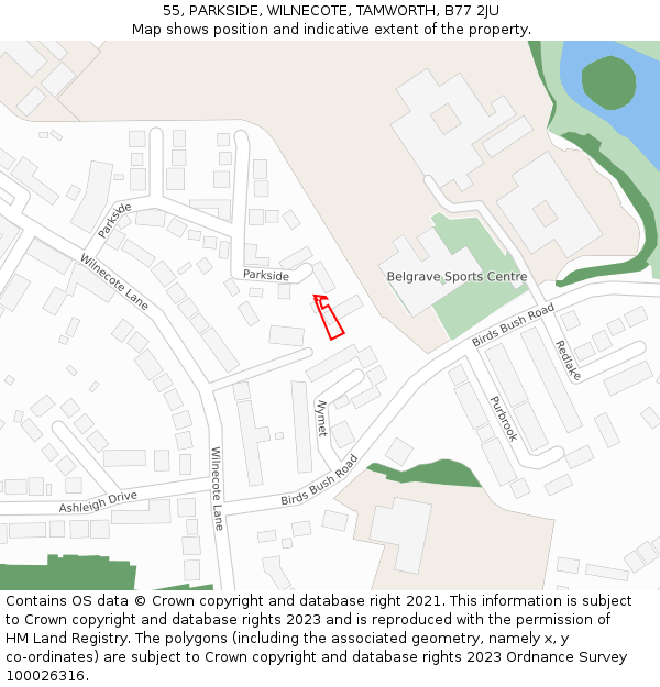 55, PARKSIDE, WILNECOTE, TAMWORTH, B77 2JU: Location map and indicative extent of plot