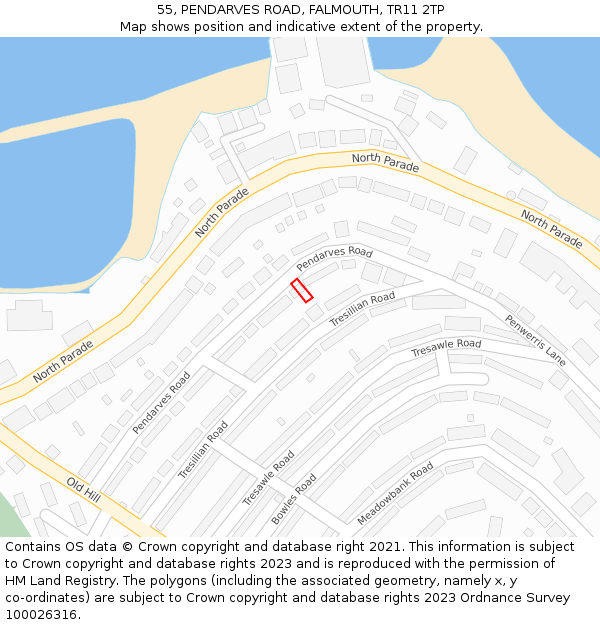 55, PENDARVES ROAD, FALMOUTH, TR11 2TP: Location map and indicative extent of plot