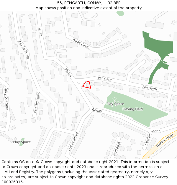 55, PENGARTH, CONWY, LL32 8RP: Location map and indicative extent of plot