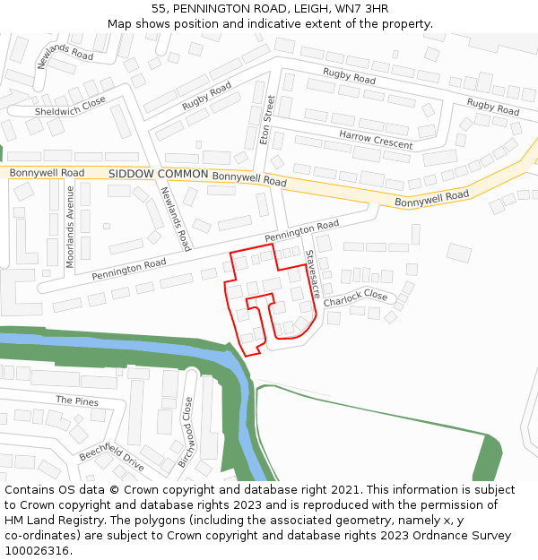 55, PENNINGTON ROAD, LEIGH, WN7 3HR: Location map and indicative extent of plot