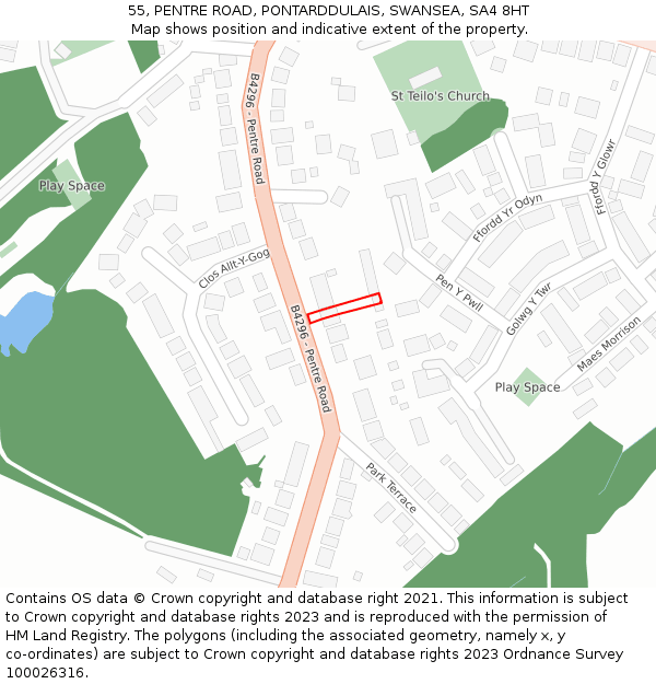 55, PENTRE ROAD, PONTARDDULAIS, SWANSEA, SA4 8HT: Location map and indicative extent of plot