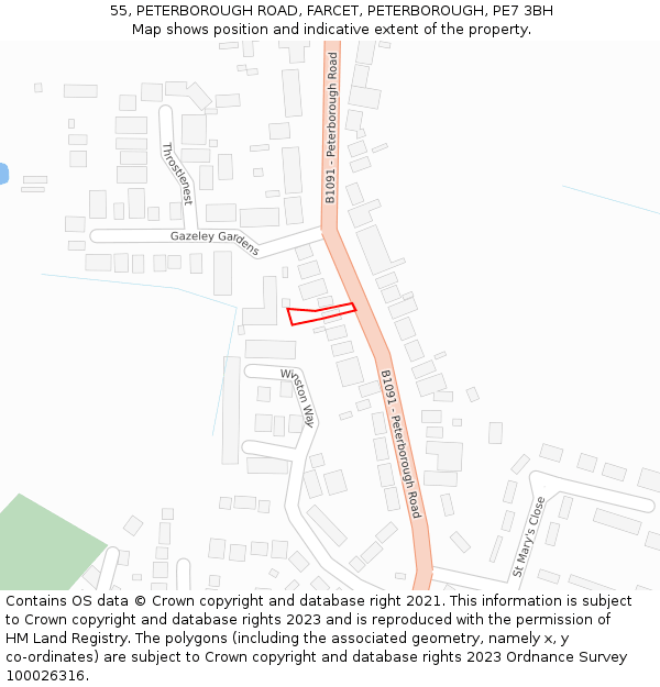 55, PETERBOROUGH ROAD, FARCET, PETERBOROUGH, PE7 3BH: Location map and indicative extent of plot