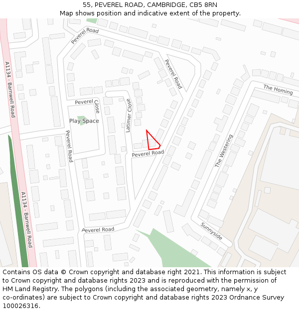 55, PEVEREL ROAD, CAMBRIDGE, CB5 8RN: Location map and indicative extent of plot