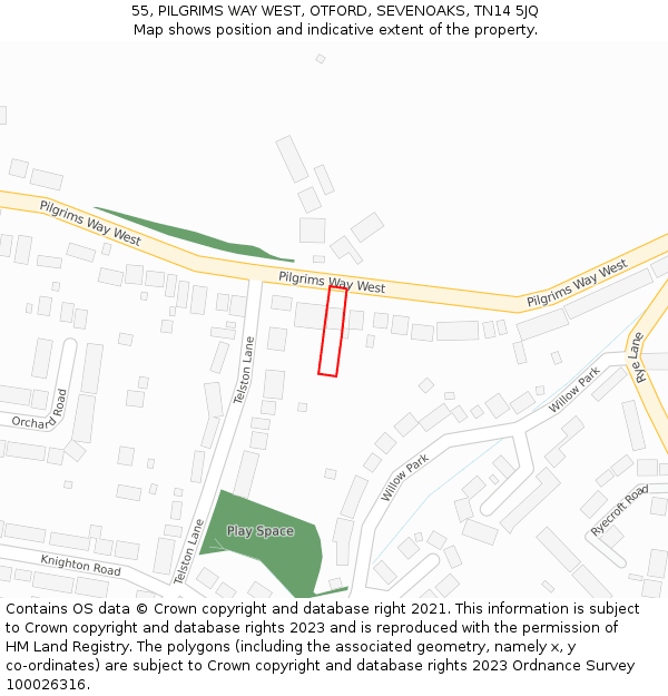 55, PILGRIMS WAY WEST, OTFORD, SEVENOAKS, TN14 5JQ: Location map and indicative extent of plot