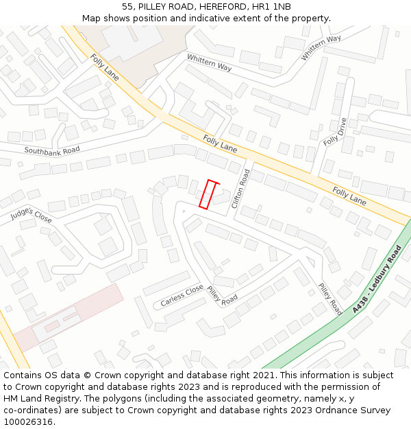 55, PILLEY ROAD, HEREFORD, HR1 1NB: Location map and indicative extent of plot