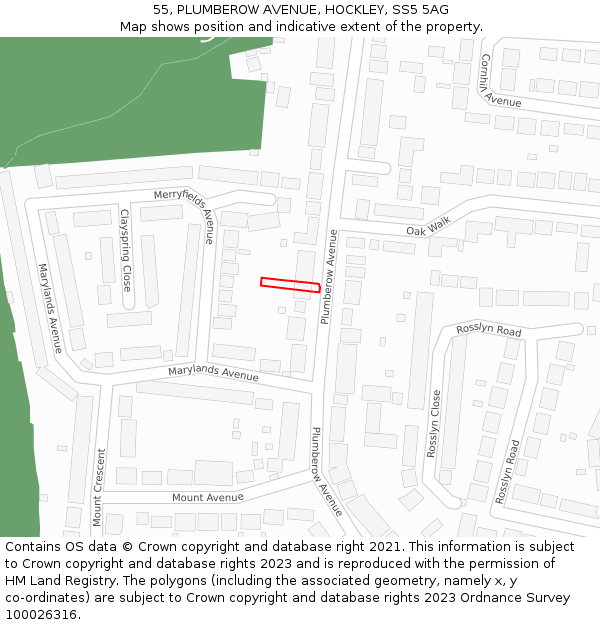 55, PLUMBEROW AVENUE, HOCKLEY, SS5 5AG: Location map and indicative extent of plot