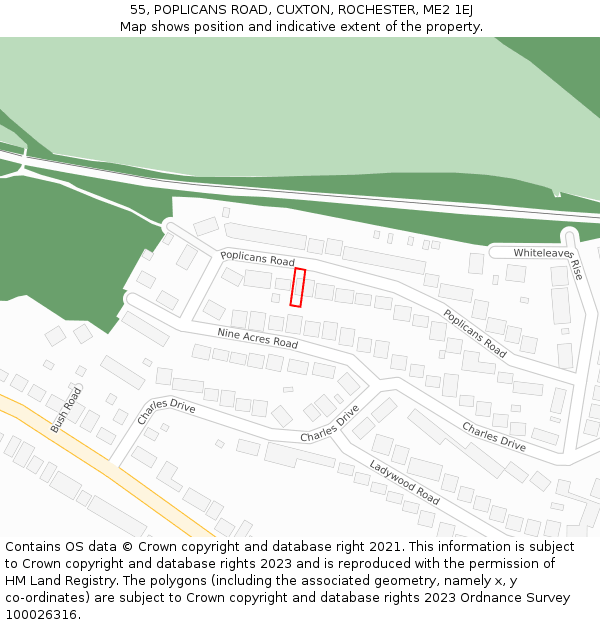 55, POPLICANS ROAD, CUXTON, ROCHESTER, ME2 1EJ: Location map and indicative extent of plot