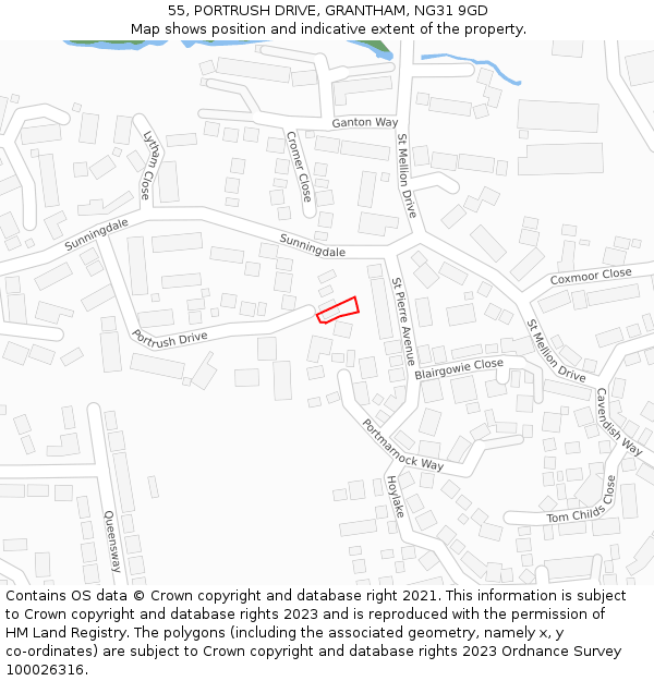 55, PORTRUSH DRIVE, GRANTHAM, NG31 9GD: Location map and indicative extent of plot