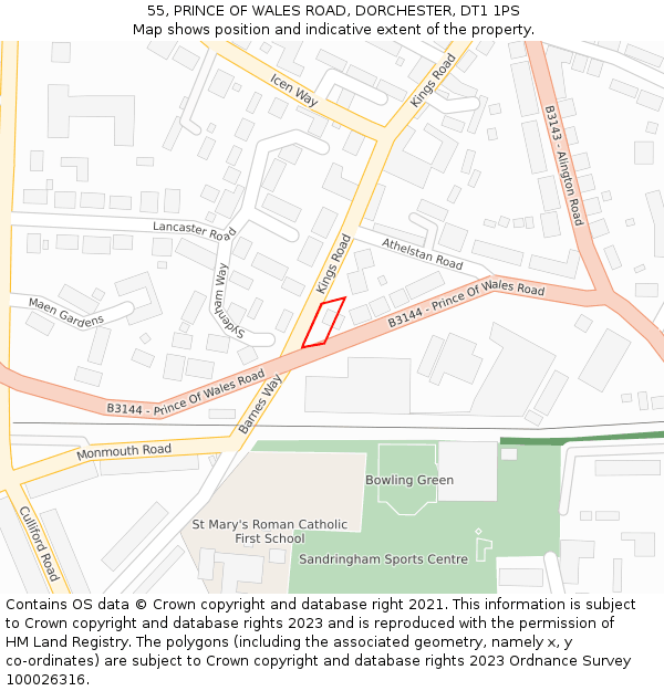 55, PRINCE OF WALES ROAD, DORCHESTER, DT1 1PS: Location map and indicative extent of plot